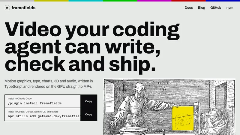 Framefields · Landing page · Minimal · Editorial · Dark screenshot