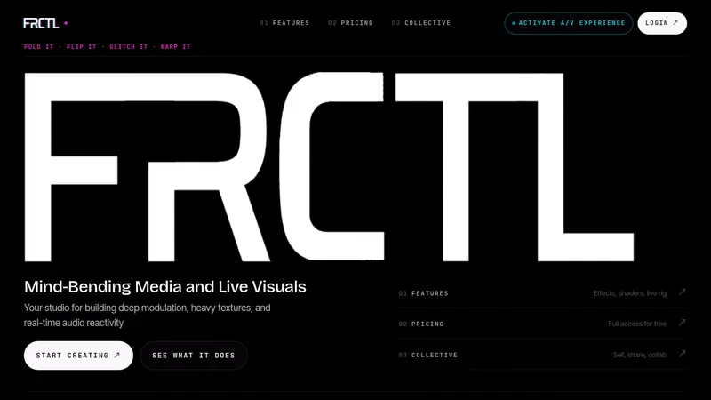 FRCTL · Landing page · Dark · Minimal · Dense screenshot