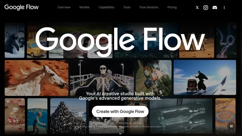 Google Flow for iOS & Android · Landing page · Dark · Minimal · Dense screenshot