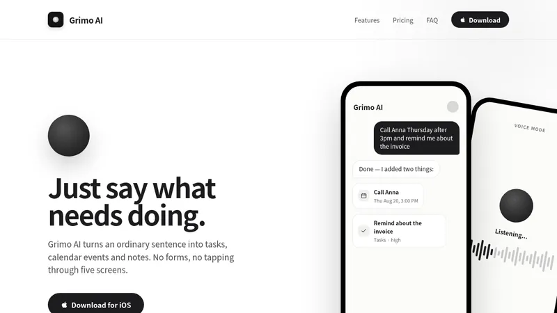 Grimo AI · Landing page · Minimal · Monochrome · Bento screenshot