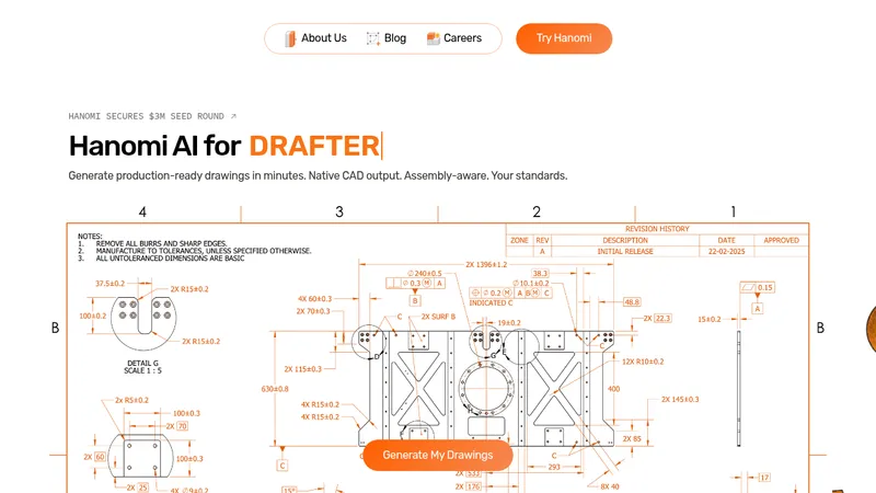 hanomi.ai · Landing page · Minimal · Editorial screenshot
