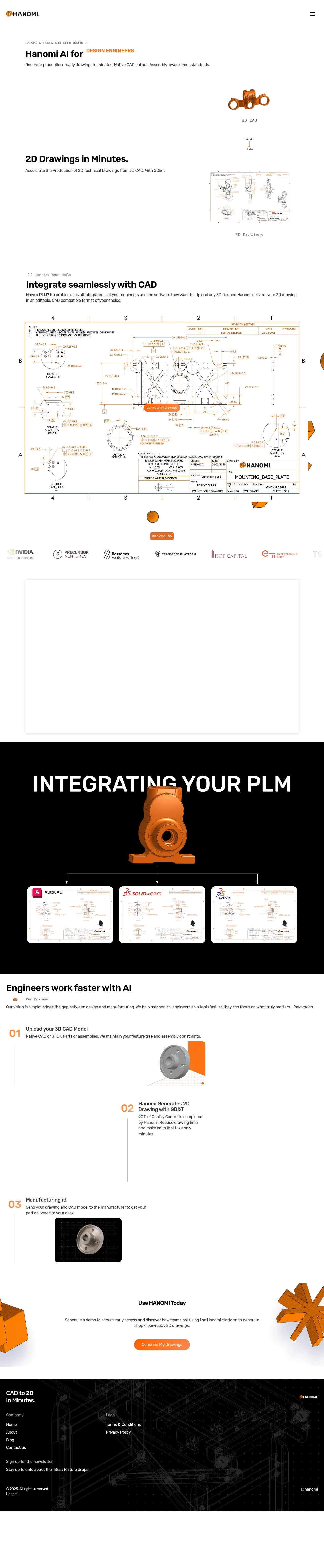 hanomi.ai · Landing page · Minimal · Editorial screenshot