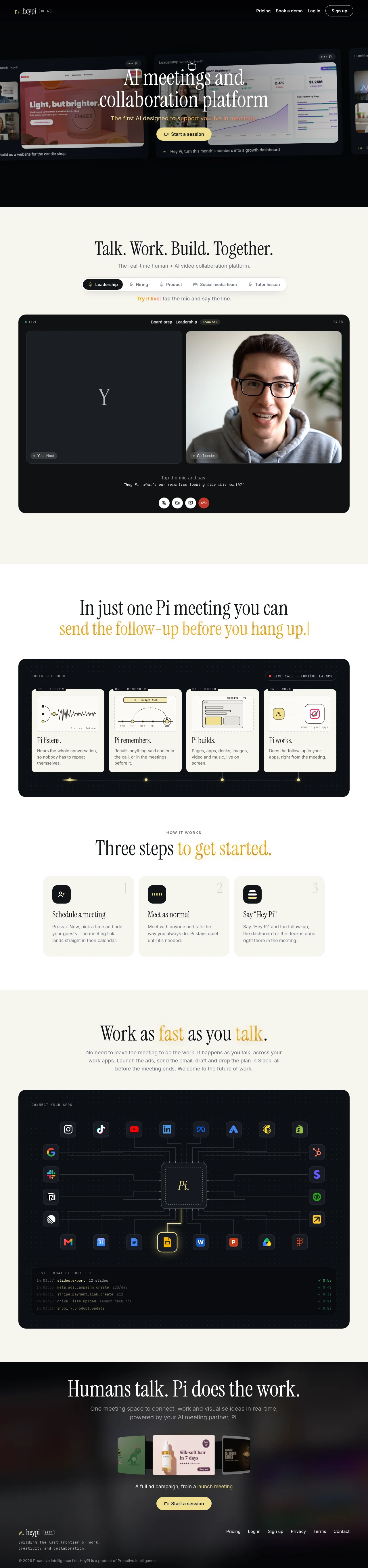 HeyPi · Landing page · Editorial · Dark · Retro screenshot