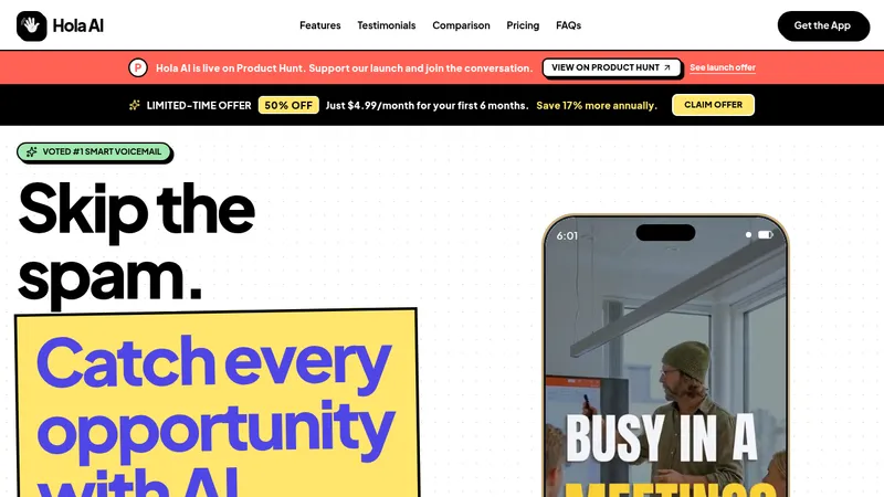 Hola AI · Landing page · Playful · Brutalist · Minimal screenshot