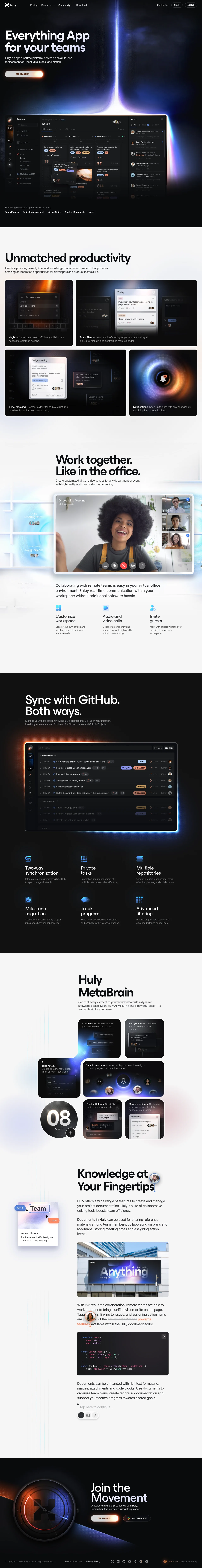 huly.io · Landing page · Dark · Gradient · Minimal screenshot