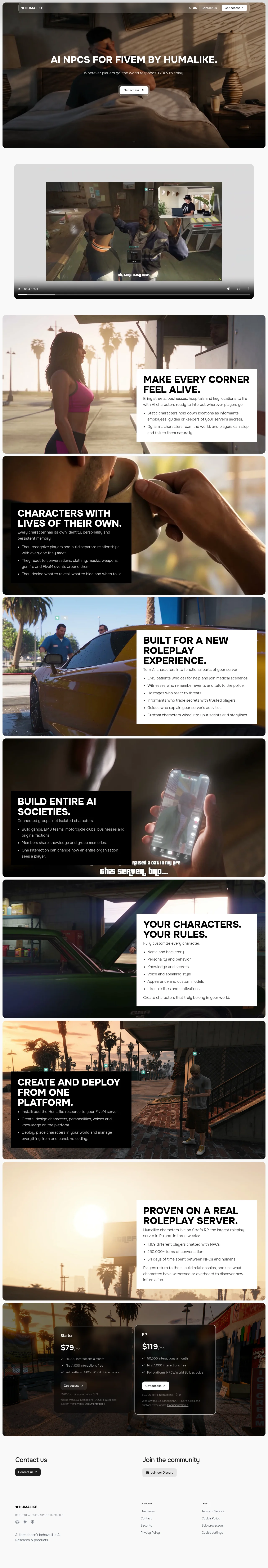 Humalike x GTA RP · Landing page · Editorial · Dark screenshot