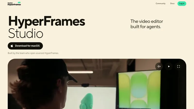 HyperFrames Studio (Desktop) · Landing page · Dark · Gradient · Bento screenshot