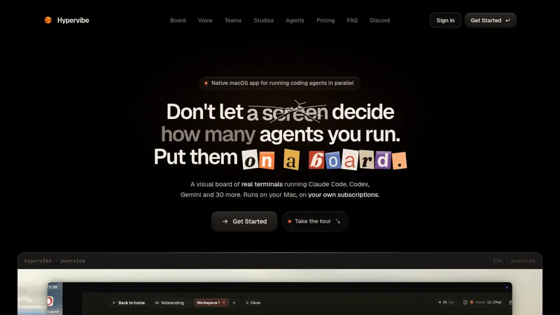 Hypervibe · Landing page · Dark · Minimal · Editorial screenshot