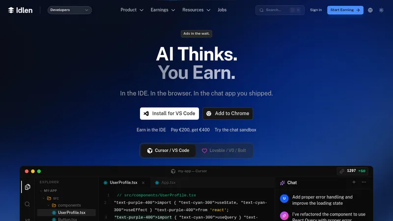 Idlen · Landing page · Dark · Minimal · Gradient screenshot