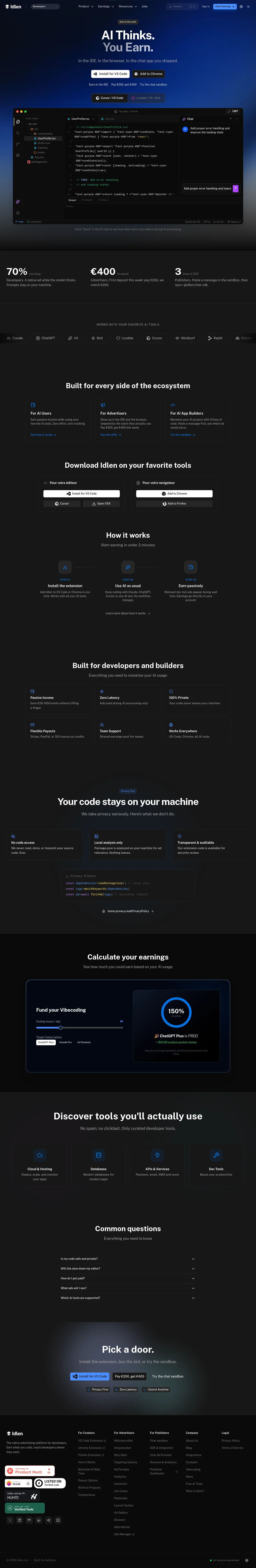 Idlen · Landing page · Dark · Minimal · Gradient screenshot