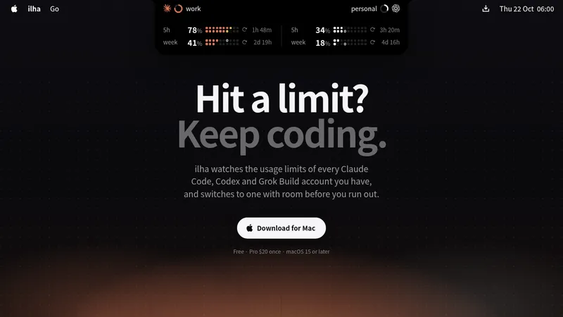 ilha · Landing page · Dark · Minimal · Editorial screenshot