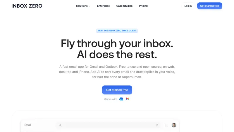 Inbox Zero · Landing page · Minimal · Bento screenshot
