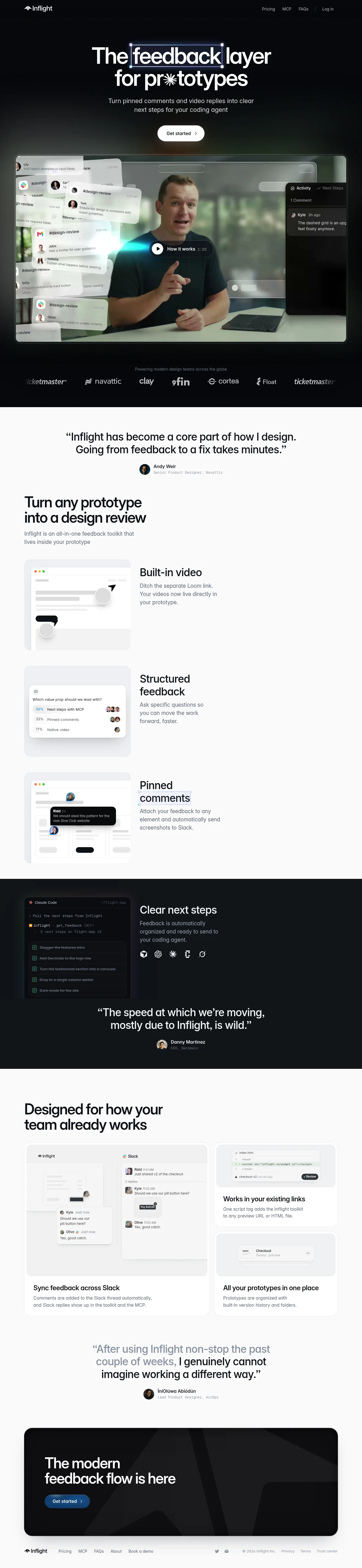 Inflight · Landing page · Minimal · Dark · Editorial screenshot