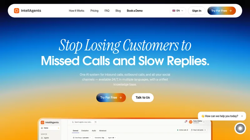 IntellAgents.io · Landing page · Gradient · Minimal · Corporate screenshot