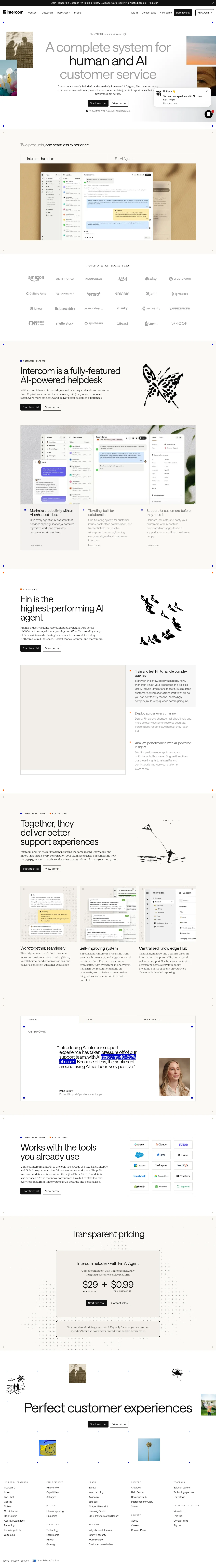 intercom.com · Landing page · Editorial · Minimal · Illustrated screenshot