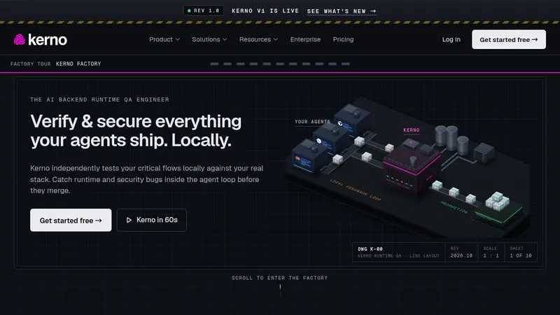 Kerno 1.0 · Landing page · Dark · Dense · Retro screenshot