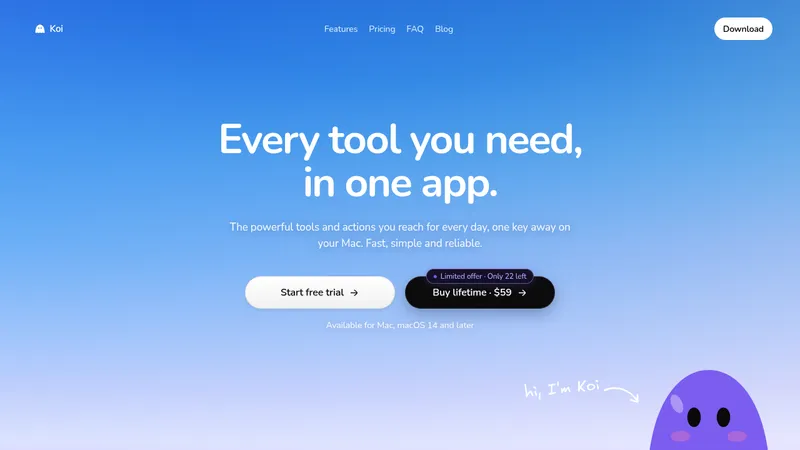 Koi · Landing page · Minimal · Dark screenshot