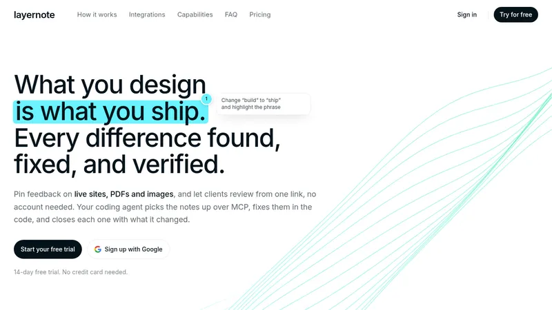 layernote · Landing page · Minimal · Editorial · Gradient screenshot