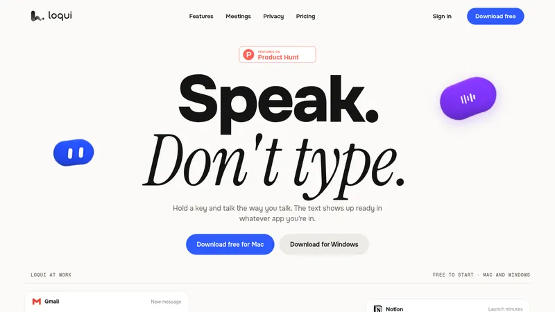 Loqui · Landing page · Minimal · Editorial · Playful screenshot
