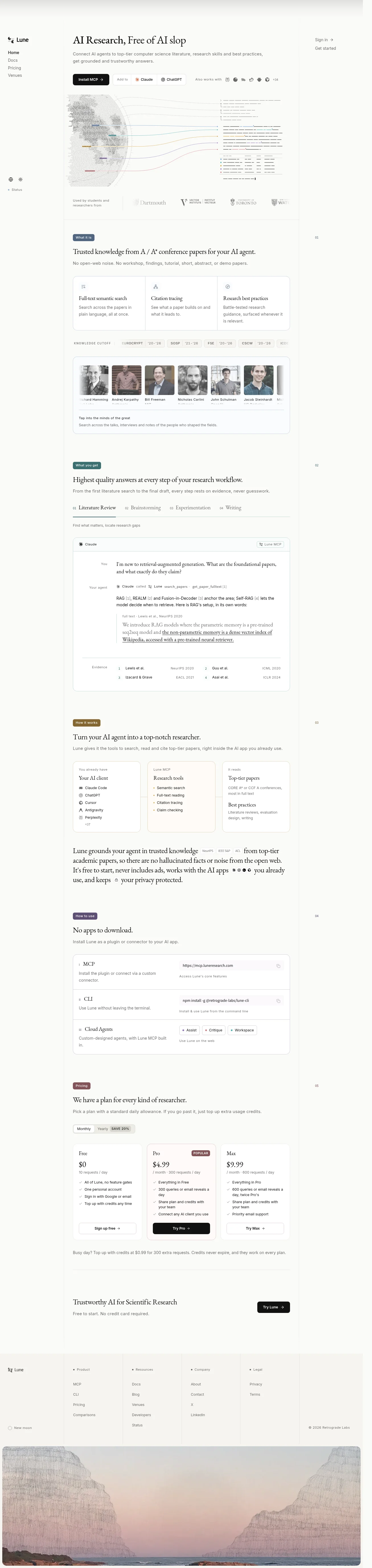 Lune · Landing page · Editorial · Minimal · Monochrome screenshot