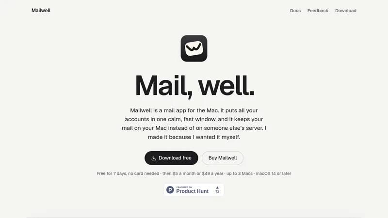 Mailwell · Landing page · Minimal · Dark screenshot
