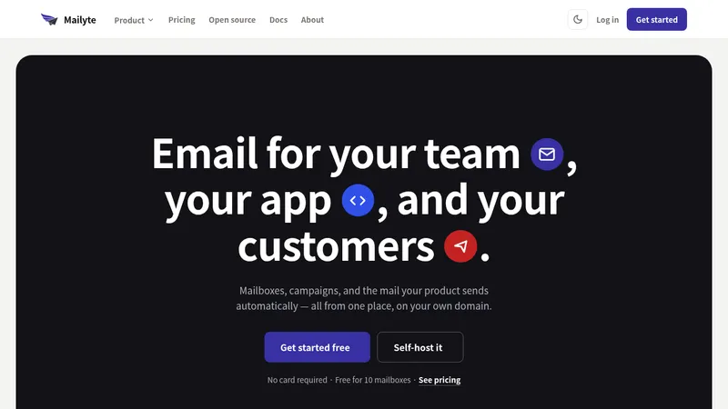 Mailyte · Landing page · Minimal · Dark · Gradient screenshot