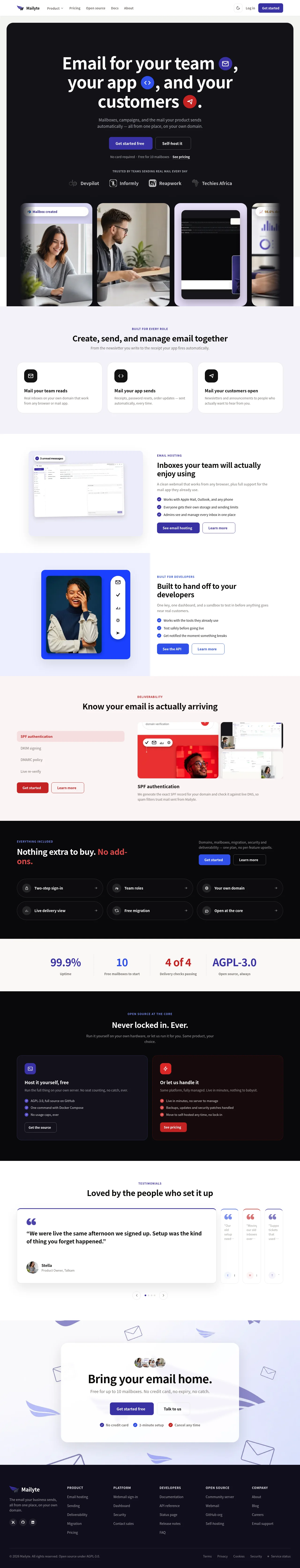 Mailyte · Landing page · Minimal · Dark · Gradient screenshot