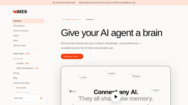 Make0 Brain · Landing page · Minimal · Corporate · Editorial screenshot