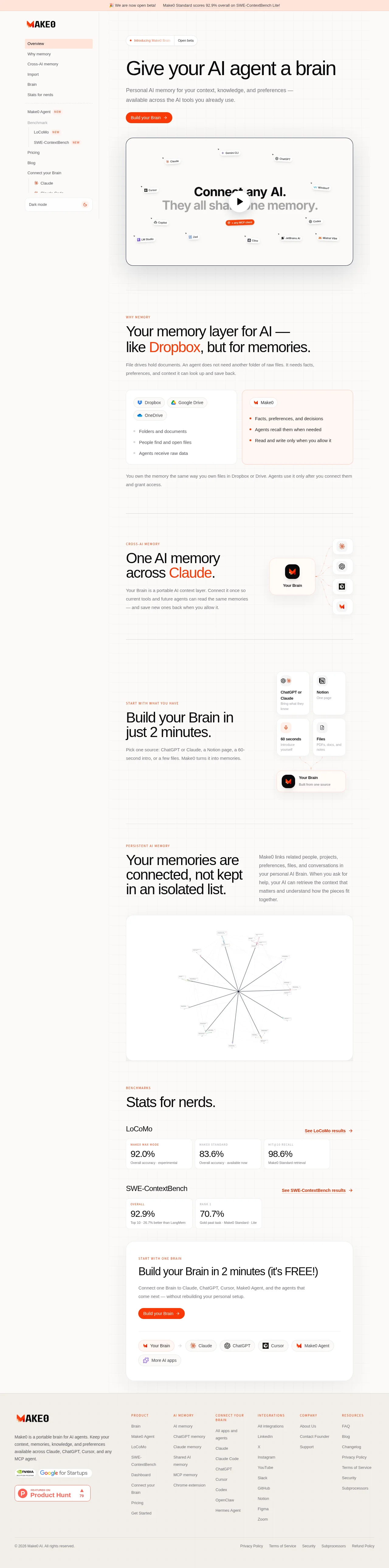 Make0 Brain · Landing page · Minimal · Corporate · Editorial screenshot