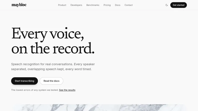 Maybloc · Landing page · Editorial · Minimal · Illustrated screenshot