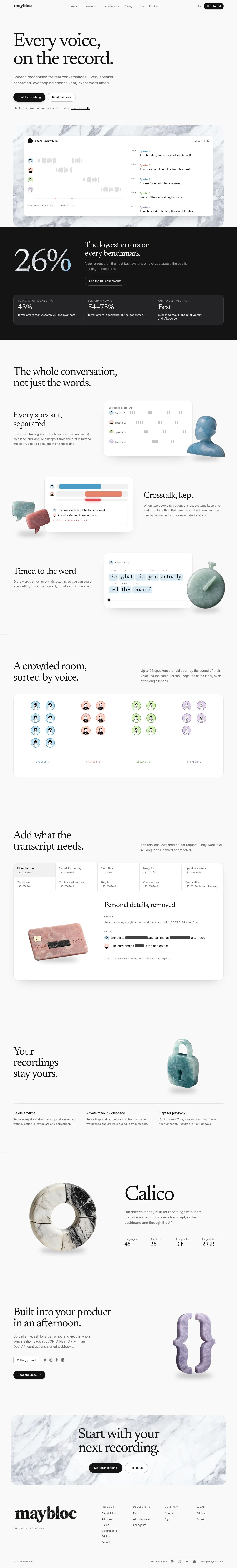 Maybloc · Landing page · Editorial · Minimal · Illustrated screenshot