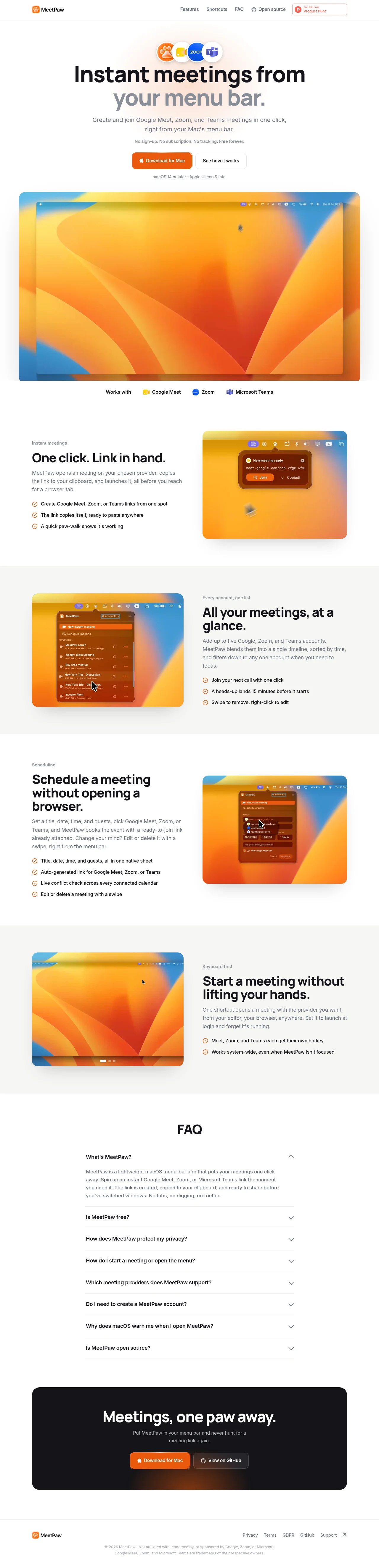 MeetPaw · Landing page · Minimal · Playful screenshot