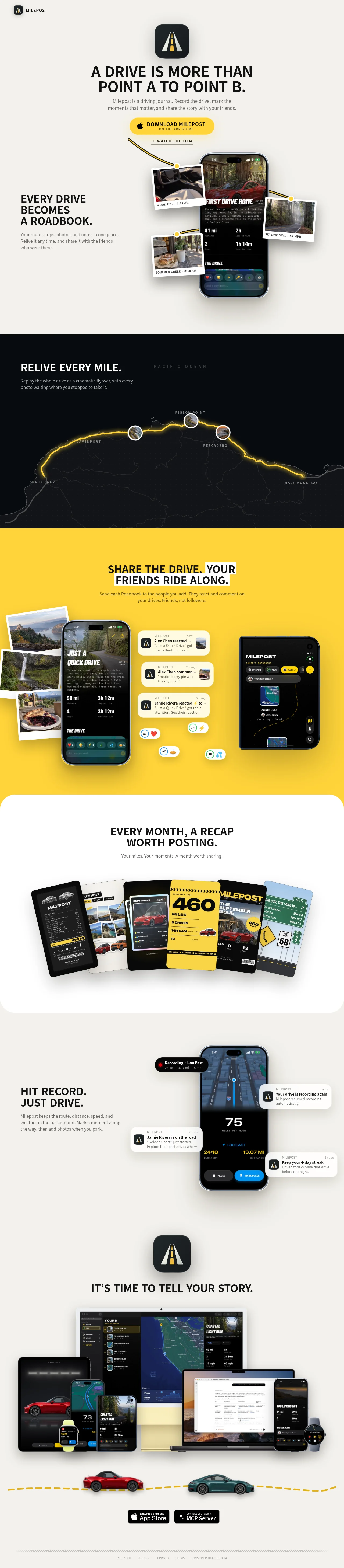 Milepost · Landing page · Playful · Editorial screenshot