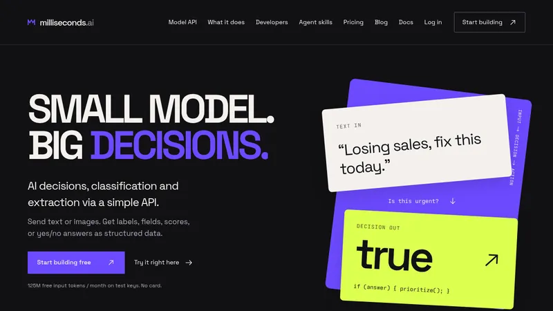 Milliseconds.ai · Landing page · Dark · Minimal · Brutalist screenshot