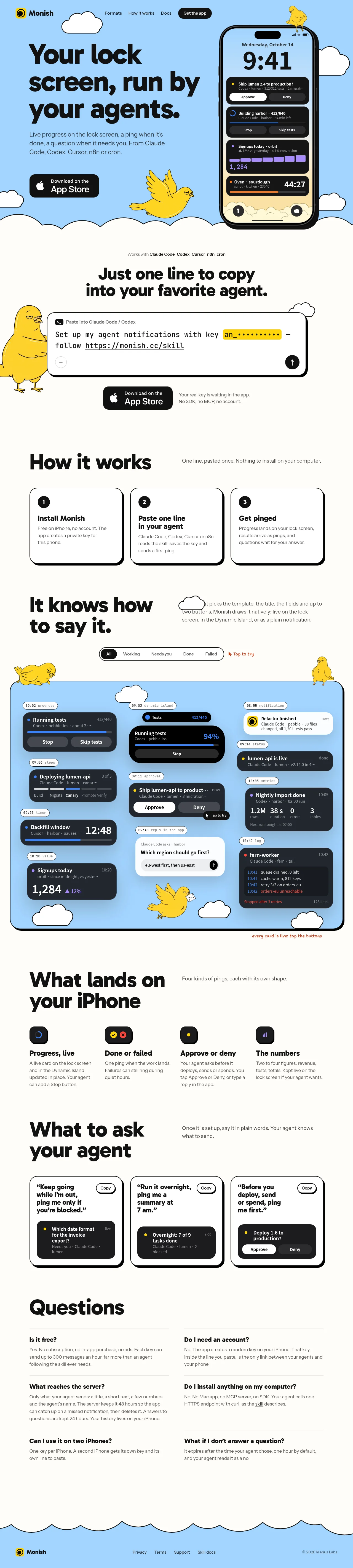 Monish · Landing page · Playful · Illustrated · Minimal screenshot