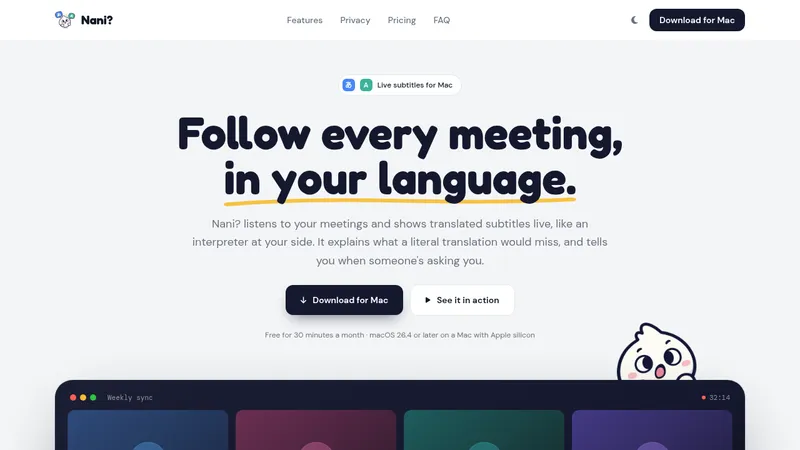 NANI??? · Landing page · Playful · Minimal · Bento screenshot