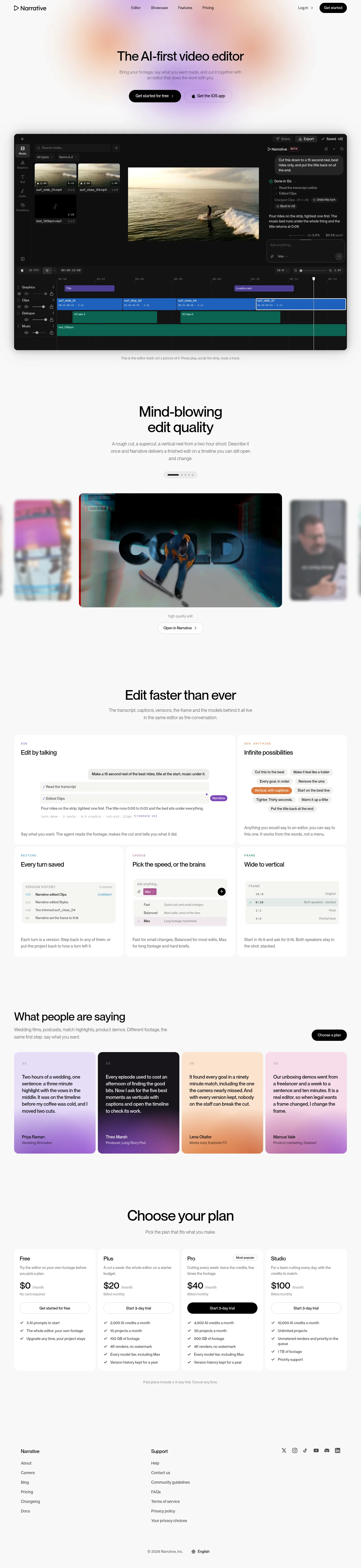 Narrative · Landing page · Minimal · Gradient · Bento screenshot
