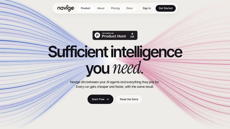 Navige · Landing page · Minimal · Gradient · Editorial screenshot