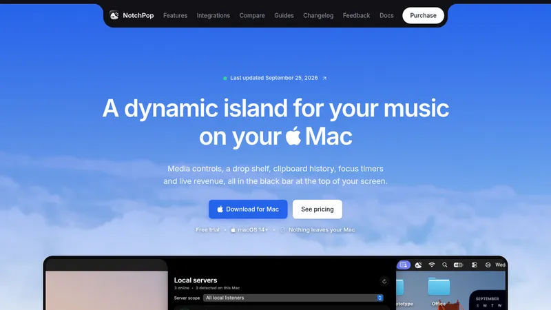 NotchPop · Landing page · Minimal · Gradient screenshot