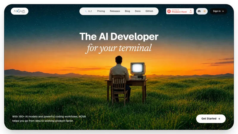 NOVA CLI v1.0 · Landing page · Editorial · Minimal · Dark screenshot