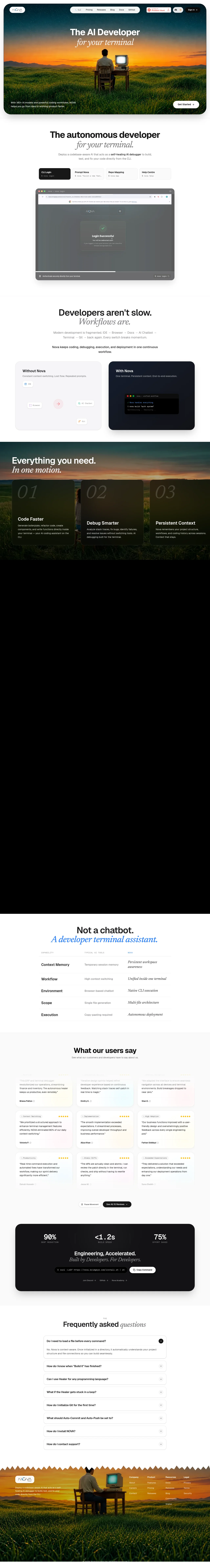 NOVA CLI v1.0 · Landing page · Editorial · Minimal · Dark screenshot