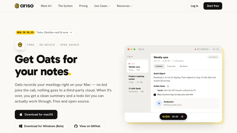 Oats · Landing page · Minimal · Editorial · Playful screenshot