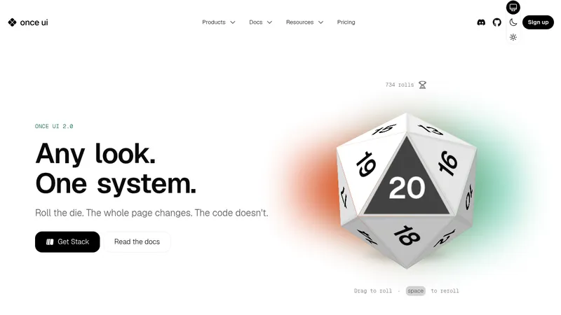 Once UI 2.0 · Landing page · Minimal · Playful · Gradient screenshot