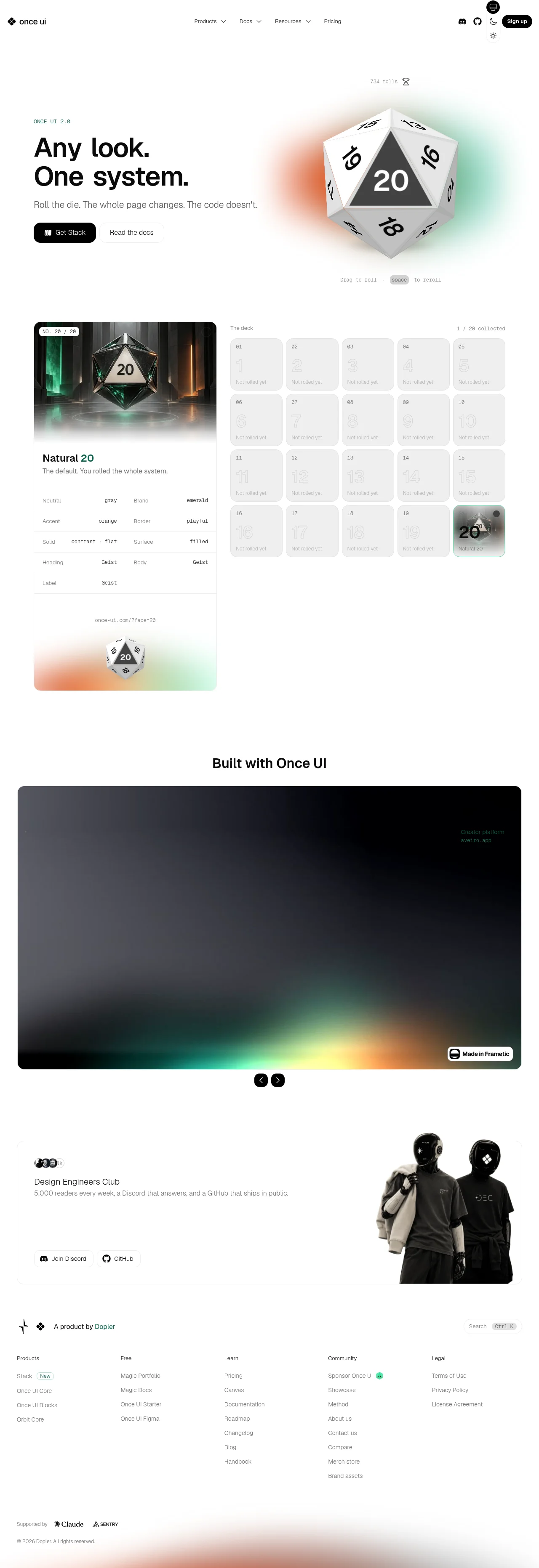 Once UI 2.0 · Landing page · Minimal · Playful · Gradient screenshot