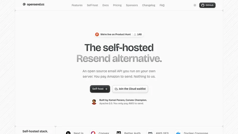 opensend.cc · Landing page · Minimal · Monochrome screenshot