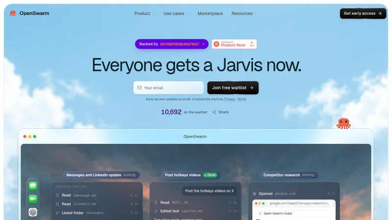 OpenSwarm · Landing page · Minimal · Illustrated · Gradient screenshot