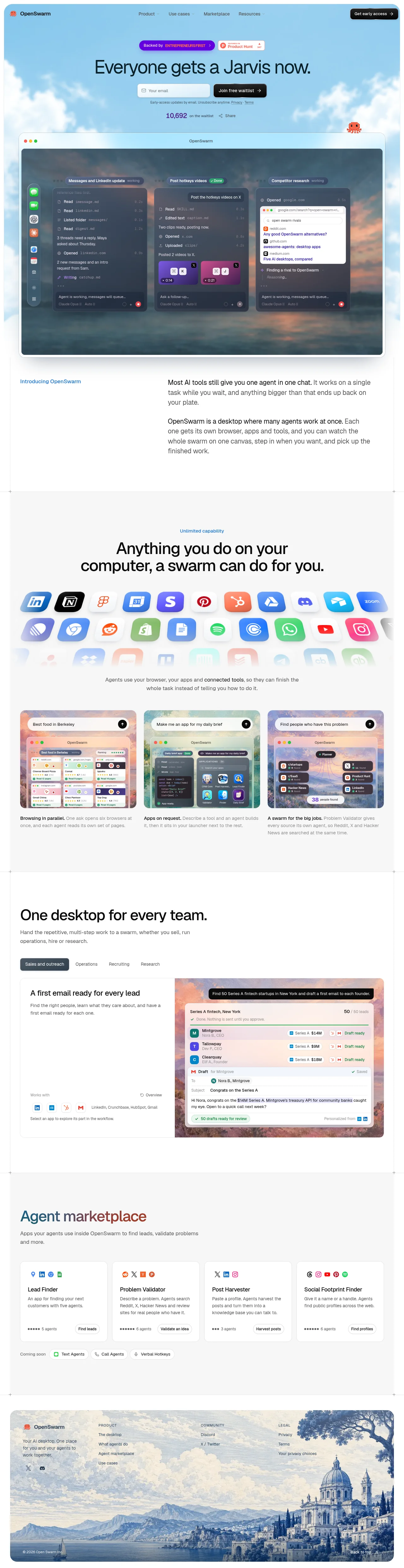 OpenSwarm · Landing page · Minimal · Illustrated · Gradient screenshot