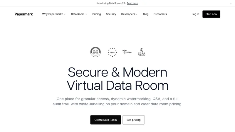 Papermark Data Rooms · Landing page · Minimal · Corporate · Editorial screenshot