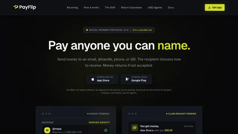 Payflip · Landing page · Dark · Dense · Minimal screenshot