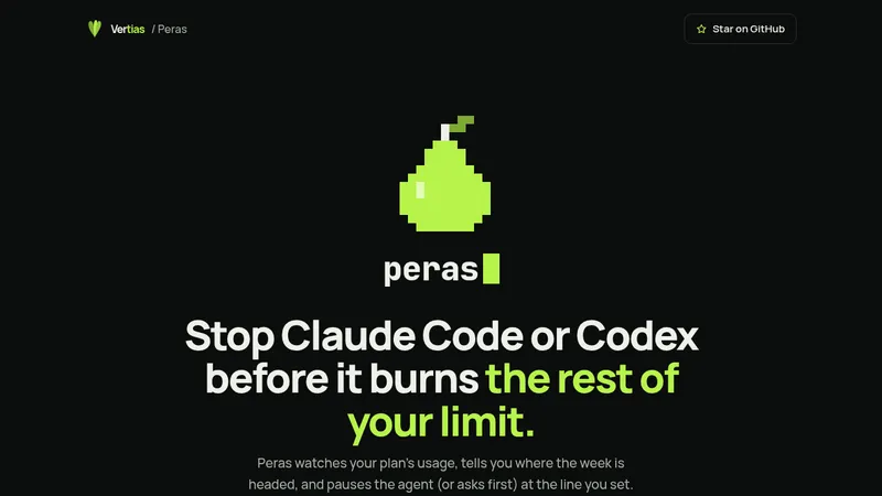 Peras · Landing page · Dark · Minimal · Dense screenshot